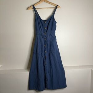 a.n.a A New Approach Women's XS Blue MIDI  Sleeveless Button Front Dress